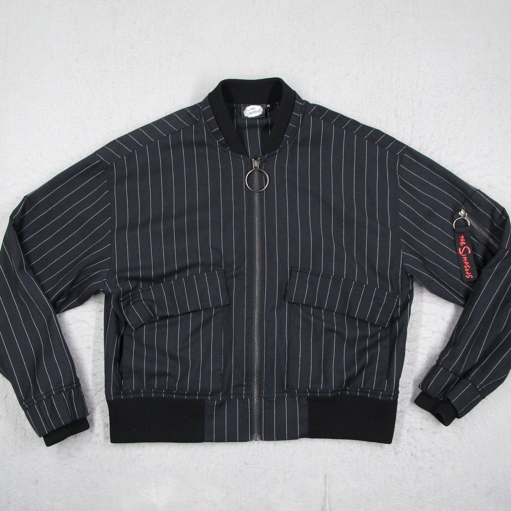 The Simpsons Homer Duff Beer Pinstripe Bomber Jacket Black Women's Medium 2017